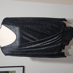 WHBN Black Metallic Asymmetrical cross front top